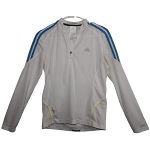 Womens Adidas White Blue Yellow Pull Over Half Zip Long Sleeve Sweatshirt Size M